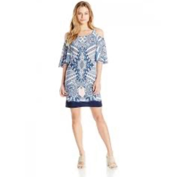 Signature by Robbie Bee Printed Ity Cold
Shoulder Shift Dress Sz. PS - Picture 2 of 7